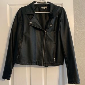 Boutique Crop Fake Leather Jacket -Detachable Hood